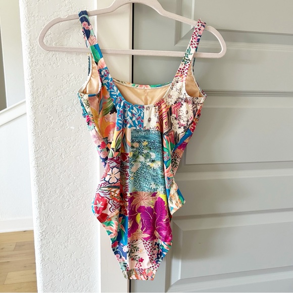 New Johnny Was Barcelona Patchwork Floral One Piece Swimsuit - Picture 5 of 6